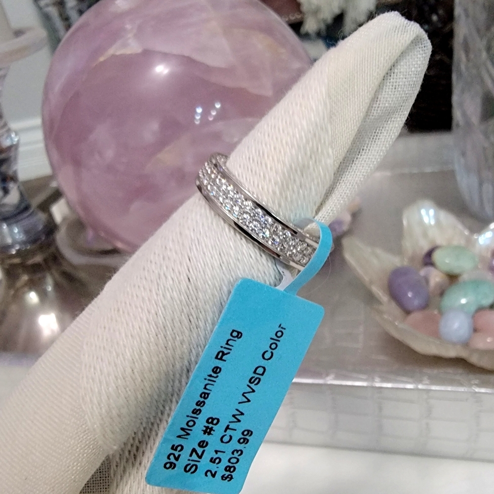 925 MOISSANITE Sterling Silver Diamond Full Eternity Size 8 Ring 2.51 CT